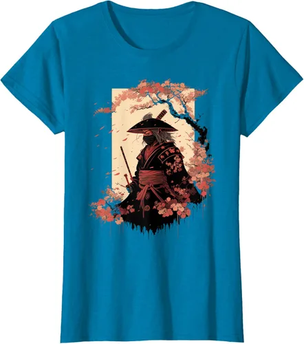 Vista 104 de Camiseta estética vintage samurái de arte japonés samurái retro cereza, Negro