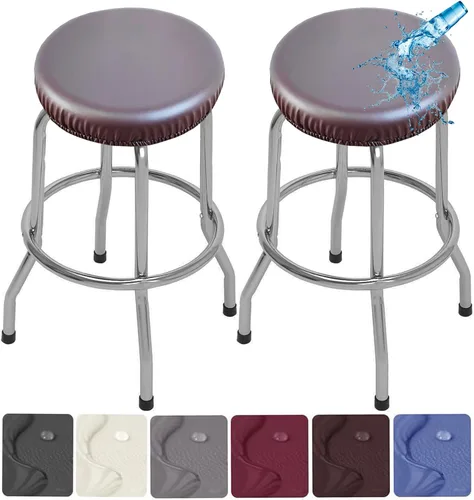 Vista 14 de Fundas para taburetes, paquete de 2 fundas elásticas impermeables de poliuretano para taburetes de bar, extraíbles y lavables, con bandas elásticas