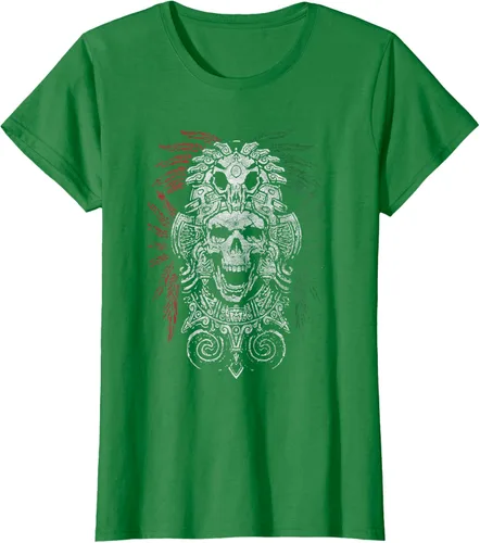 Vista 41 de Camiseta de Calavera Azteca con máscara Mayas Calavera Azteca, Negro