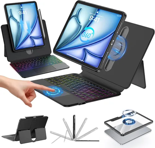 Vista 12 de Funda transparente con teclado para iPad A16 de 11ª/10ª generación Negro