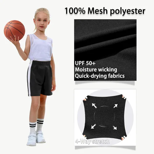 Vista 4 de MIVEI Pantalones cortos deportivos de fútbol para niñas pantalones cortos deportivos de baloncesto de secado rápido para gimnasio pantalones cortos