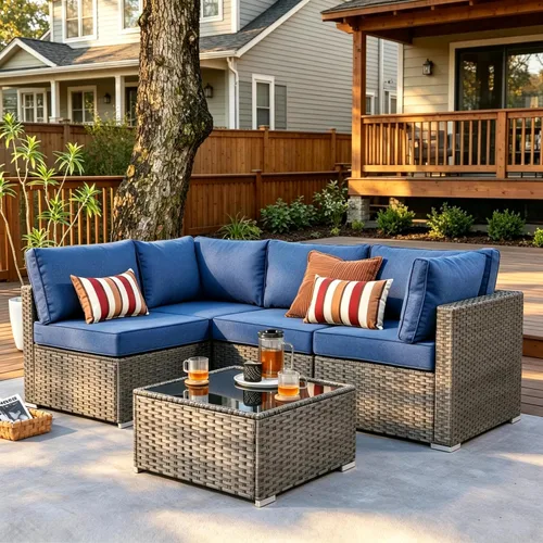 Vista 59 de HOOOWOOO Patio Sectional Furniture Set,2 Piece Couch Set with 2 Matching Armless Chairs(Beige)