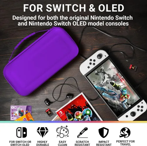 Vista 3 de Orzly Funda de transporte para Nintendo Switch OLED y Switch Consola Funda protectora rígida portátil de viaje para consola Nintendo Switch