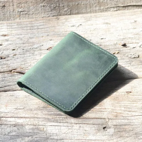 Vista 4 de Billetera de cuero minimalista hecha a mano para hombre, diseño de flores marrones