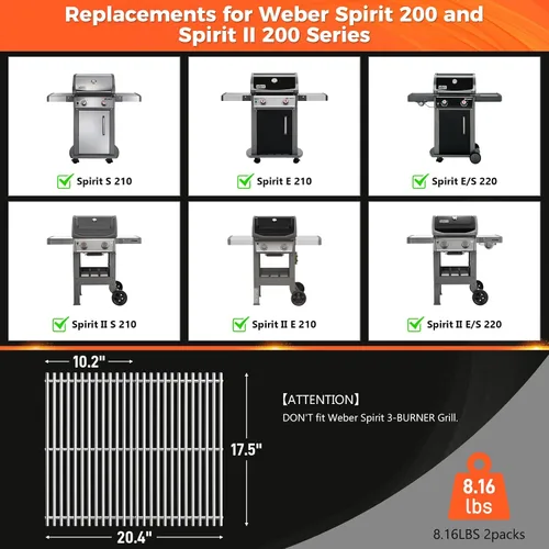Vista 3 de QuliMetal 7637 Piezas de parrilla de 0.276 in para Weber Spirit E210, E220, S210, S215, Spirit 200 y GS4 Spirit II E210, Spirit II E220 Series