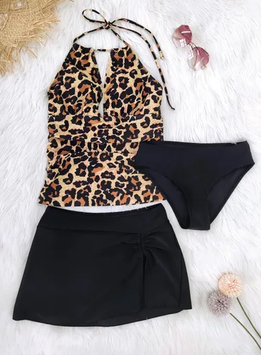 Vista 7 de SuperPrity Women 3 Piece Tankini Swimsuits Halter Tummy Control Bathing Suits with Bikini Bottom Skirt(Available in Plus)