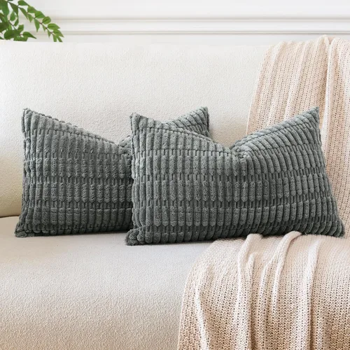 Vista 31 de OTOSTAR - Paquete de 2 fundas de almohada decorativas de pana suave de 18 x 18 pulgadas, funda de cojín a rayas estilo bohemio para sofá, cama, sala