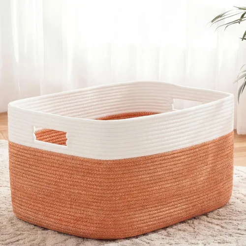 Vista 15 de Artfeel - Cesta de manta rectangular, cestas tejidas para almacenamiento, cesta de lavandería de 30L para decoración de guardería, cesta