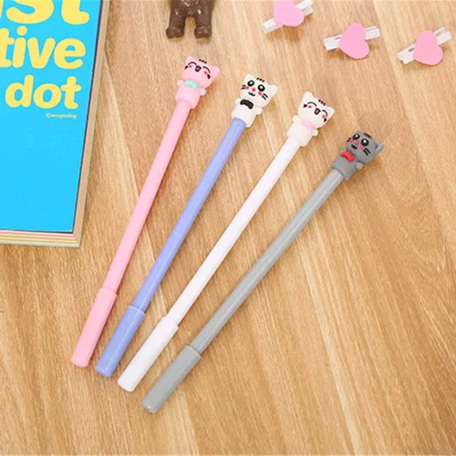 Vista 9 de Bolígrafo de tinta de gel con diseño de gato anudado de mariposa con diseño de animales, lindos bolígrafos de escritura negros kawaii, bolígrafo