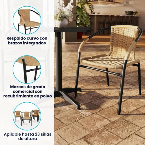 Vista 5 de EMMA + OLIVER Silla de comedor apilable de ratán de polietileno beige