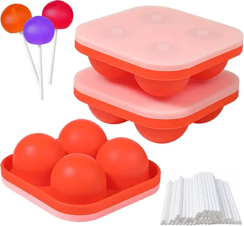 Vista 7 de Webake Juego de 3 moldes para piruletas, moldes de silicona para caramelos duros con 100 palitos de papel, moldes redondos 3D de caramelo con tapas