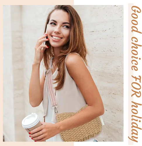 Vista 4 de Abbylike Summer Handmade Straw Crossbody Bag for Women with 4 Rattan Earrings for Women Girl Vacation Bohemian Supplies