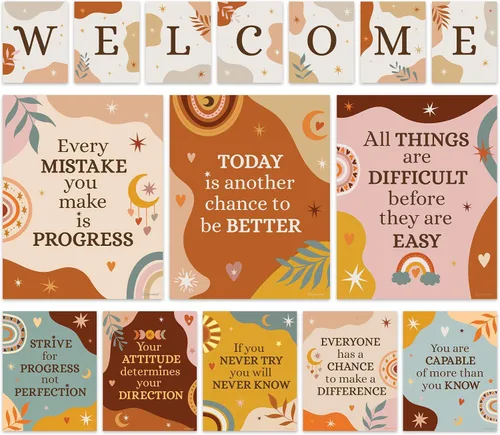 Vista 13 de Decorably 15 carteles de bienvenida con temática de abejas para aulas, escuela primaria, secundaria, inspirador, laminado mate con diseño vibrante