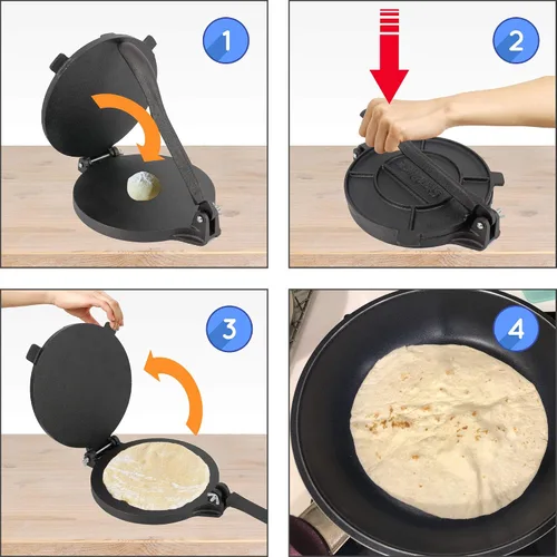 Vista 6 de StarBlue - Prensa de tortilla de hierro fundido de 8 pulgadas con 100 piezas de papel de aceite GRATIS y libro electrónico de recetas - Herramienta