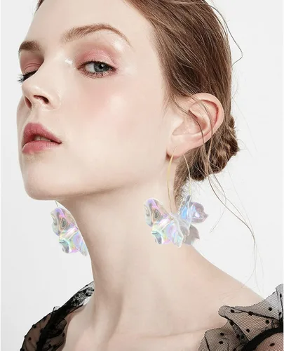 Vista 6 de JIUIQL Pendientes colgantes de acrílico mate hechos a mano con diseño de flores grandes únicos y exagerados de resina europea con niveles de pétalos