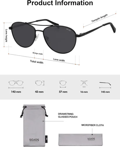 Vista 5 de SOJOS Gafas de sol polarizadas retro estilo aviador para mujeres y hombres, estilo vintage de los años 70, protección UV, para mujer y hombre, SJ1265