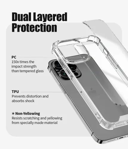 Vista 4 de GOOSPERY Crystal Shield - Funda compatible con iPhone 14 Pro Max, tecnología a prueba de golpes, antiamarilleo, protección de borde elevado