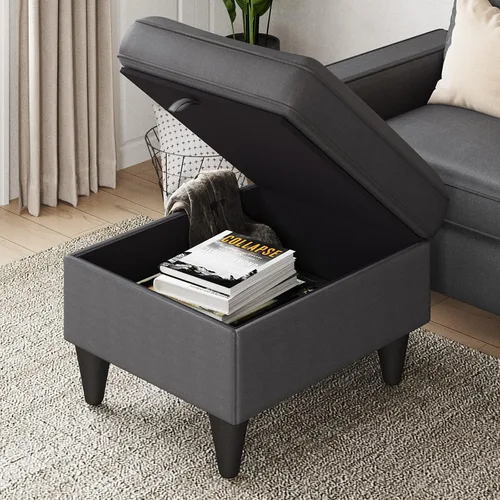 Vista 6 de Lonkwa Sofá en forma de L para sala de estar, sofá modular convertible con otomana de almacenamiento, sofás seccionales grises de 3 asientos
