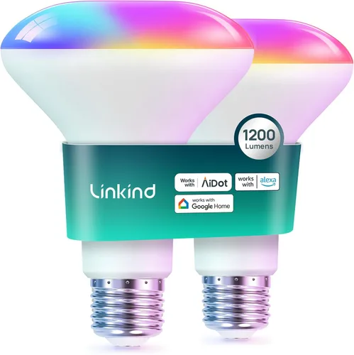 Vista 10 de Linkind - Bombillas inteligentes BR30, bombillas de inundación WiFi compatibles con Alexa y Google Home, bombilla de luz RGBTW que cambia