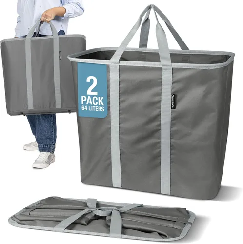 Vista 11 de CleverMade Cesta plegable para ropa sucia – Contenedor organizador de almacenamiento de 64 litros, paquete de 2 unidades color negro medianoche gris