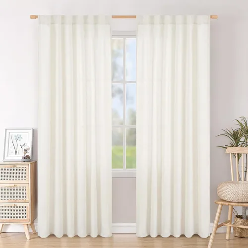 Vista 128 de BGment Cortinas cortas de lino marfil de 36 pulgadas de largo para ventanas de cocina, pequeñas cortinas texturizadas rústicas para café sobre