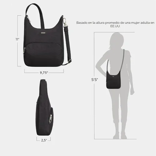 Vista 4 de Travelon Bolsa de mensajero esencial clásica antirrobo Negro