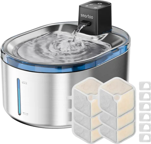 Vista 9 de Smartoo Fuente de agua inalámbrica para gatos de acero inoxidable, fuente para gatos de 152 oz/4.5 L, funciona con pilas, fuente de agua inalámbrica