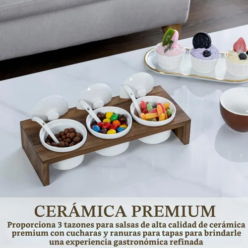 Vista 8 de MyGift Juego de Servir de Condimentos de 10 Piezas Incluye Bandeja de Presentación Elevada de Madera Sólida de Acacia Premium y 3 Cuencos