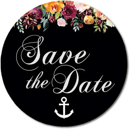 Vista 5 de Darling Souvenir 45 piezas amarillo redondo floral & Anchor Save the Date pegatinas DIY sobre Sellos - 1.6 pulgadas