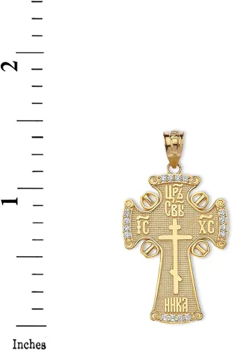 Vista 2 de Colgante de oro amarillo macizo de 14 quilates con diamantes ortodoxos del este IC XC NIKA Cruz