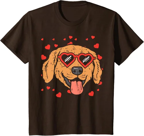 Vista 37 de Golden Retriever cara corazón gafas día de San Valentín perro regalo camiseta Negro