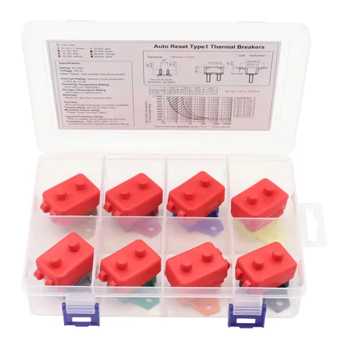 Vista 2 de Disyuntor de reinicio automático de 12V 24V con perno prisionero y cubierta 5A 10A 15A 20A 25A 30A 40A 50A Amp Kit surtido de interruptores