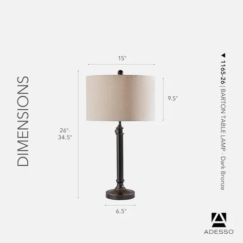 Vista 2 de Adesso Lámpara de mesa de bronce antiguo con pantalla de lino de avena, luz de acento de altura ajustable para dormitorio, sala de estar u oficina