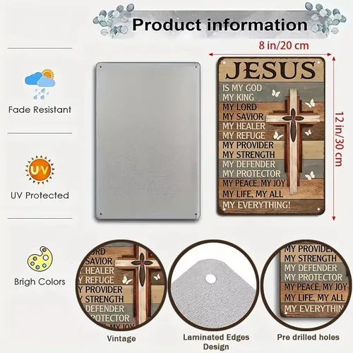 Vista 2 de Smilelife Regalos cristianos para mujeres y hombres Jesús es mi Dios, mi rey, todo lo que soy - Letrero vintage de hojalata religiosa de metal