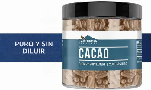 Vista 4 de Earthborn Elements, Cápsulas de Cacao, 200 Cápsulas