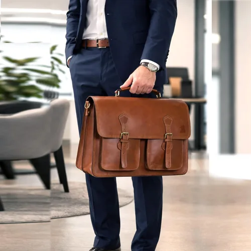 Vista 2 de Leather Messenger Bag For Men, Vintage Handmade Laptop Briefcase and Shoulder Bag for Men