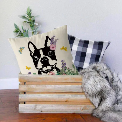 Vista 3 de GAGEC Fundas de almohada de primavera de 18 x 18 pulgadas, diseño de Boston Terrier, funda de almohada de Hello Spring Home, funda de cojín