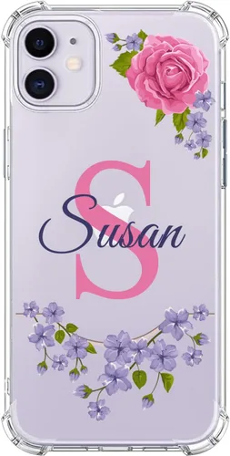 Vista 8 de Funda Transparente de Cristal con Nombre Personalizado e Inicial, Compatible con iPhone 16 Pro Max 15 Plus 14 13 12 11 Xs Max XR 8 7 6 Plus 11 Mini