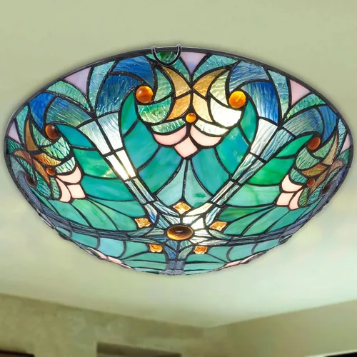Vista 10 de Lámpara de techo Tiffany de 20 pulgadas, lámpara de techo de vitral, estilo vintage, montaje empotrado, para entrada, vestíbulo, pasillo