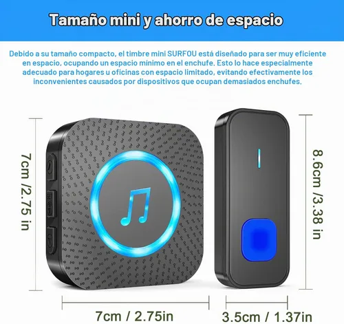 Vista 7 de SURFOU Timbre inalámbrico 1 botón 1 receptor, rango de 1300 pies, 55