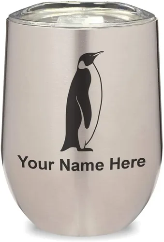 Vista 22 de LaserGram Vaso de vino de acero inoxidable de doble pared, pingüino, grabado personalizado incluido (negro)