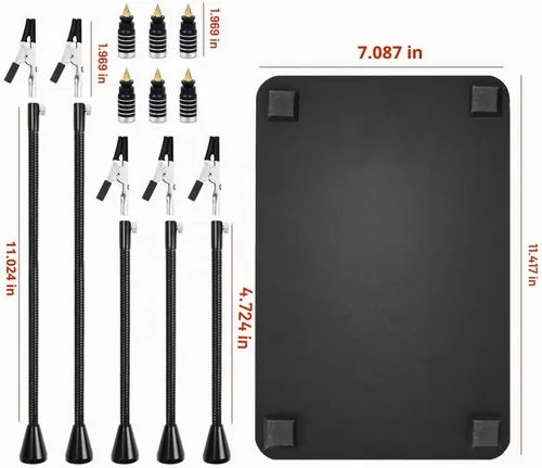 Vista 7 de Estación de soldadura con manos de ayuda magnéticas NOEVSBIG con base grande y resistente, 6 soportes para PCB, 5 brazos flexibles con clip