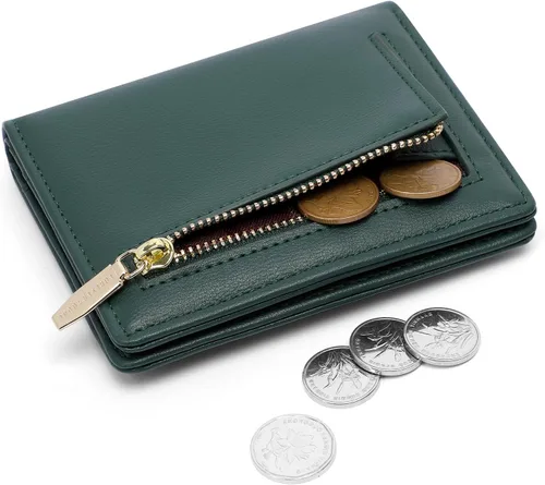 Vista 2 de Cartera pequeña para mujer, con bloqueo RFID, billetera de bolsillo bifold, delgada, compacta, monedero para damas, minicarteras para mujer, Verde