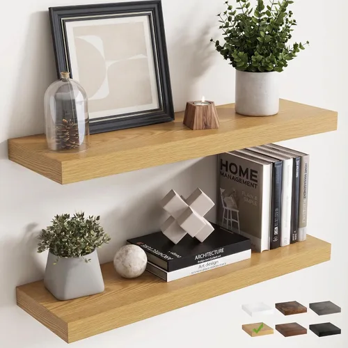 Vista 41 de 16 Inch Floating Shelves for Wall 2 Pack, 8"D Wood Grain Bathroom Shelves Acabado negro