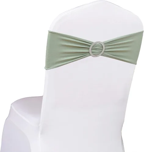 Vista 29 de Paquete de 50 bandas negras de elastano para sillas de boda, lazos con hebillas para fiestas, cumpleaños, fiestas, banquetes de jubilación