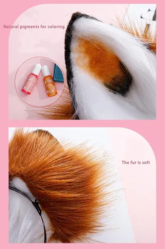Vista 4 de Neko - Diadema de orejas de gato para cosplay orejas de zorro de lobo diadema de pelo de anime