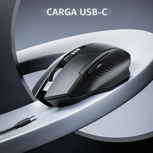 Vista 6 de INPHIC Ratón Bluetooth, batería visible mejorada, mouse inalámbrico Bluetooth recargable (modo dual: BT 5.0+ USB 2.4G), mouse portátil de clic Negro