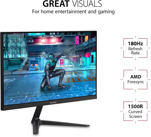 Vista 2 de ViewSonic VX2418C Monitor curvo para juegos de 24 pulgadas, 1080p, 180Hz y 1 ms para un juego suave, tecnología FreeSync Premium y cuidado ocular