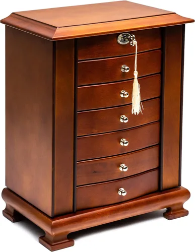 Vista 2 de Rowling Joyero grande de madera, aretes, collar, pulseras, organizador de 6 cajones M10 (marrón)