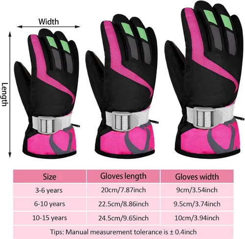 Vista 3 de Guantes de esquí de nieve impermeables para niños, guantes de snowboard para niños y niñas, guantes de nieve cálidos